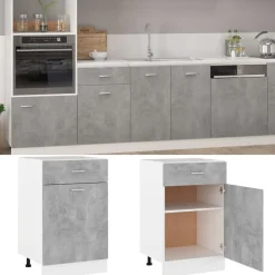 vidaXL Armarios Y Almacenamiento-Mueble bajo con cajón "Lyon" de, gris hormigón, 50x46x81,5 cm, madera de ingeniería