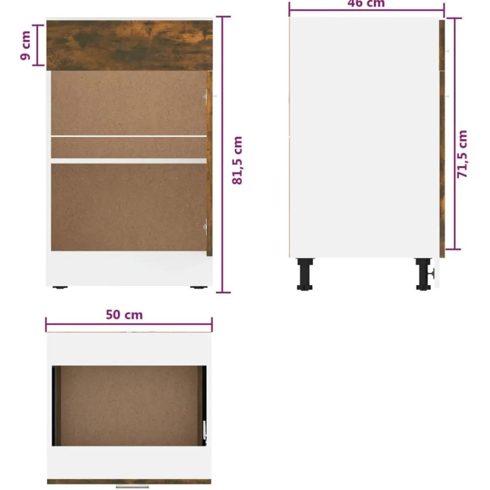 vidaXL Mueble bajo con cajón "Lyon" 50x46x81,5 cm Madera de ingeniería Roble ahumado Sale