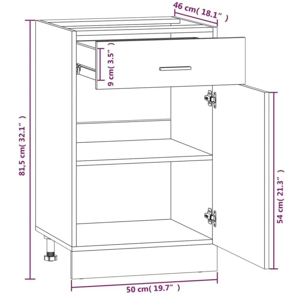 vidaXL Mueble bajo con cajón "Lyon" 50x46x81,5 cm Madera de ingeniería Roble ahumado Sale