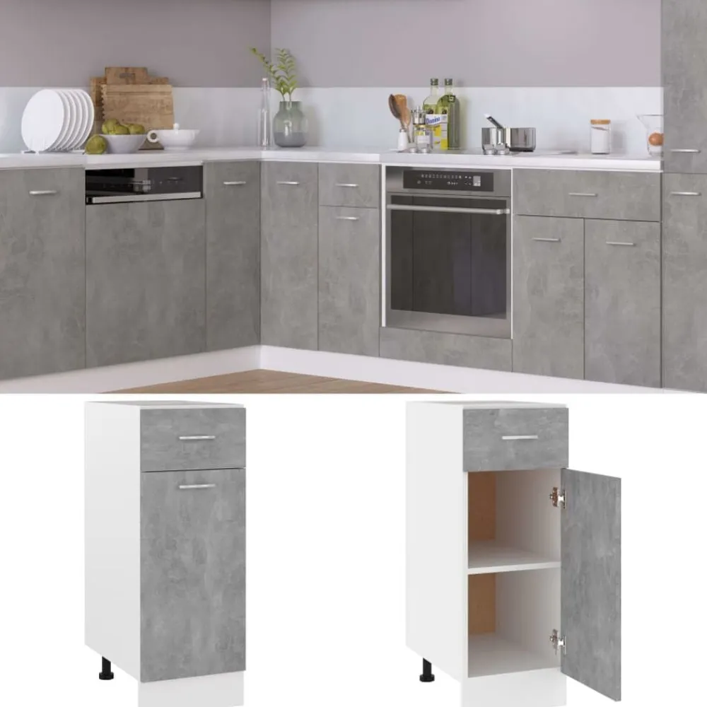 vidaXL Mueble bajo con cajón "Lyon" de, gris hormigón, 30 x 46 x 81,5 cm, madera de ingeniería Gris hormigón Clearance