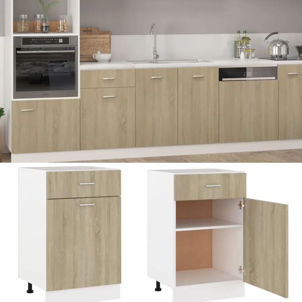 vidaXL Mueble bajo con cajón "Lyon" de , 50 x 46 x 81,5 cm, madera de ingeniería Roble Sonoma Discount