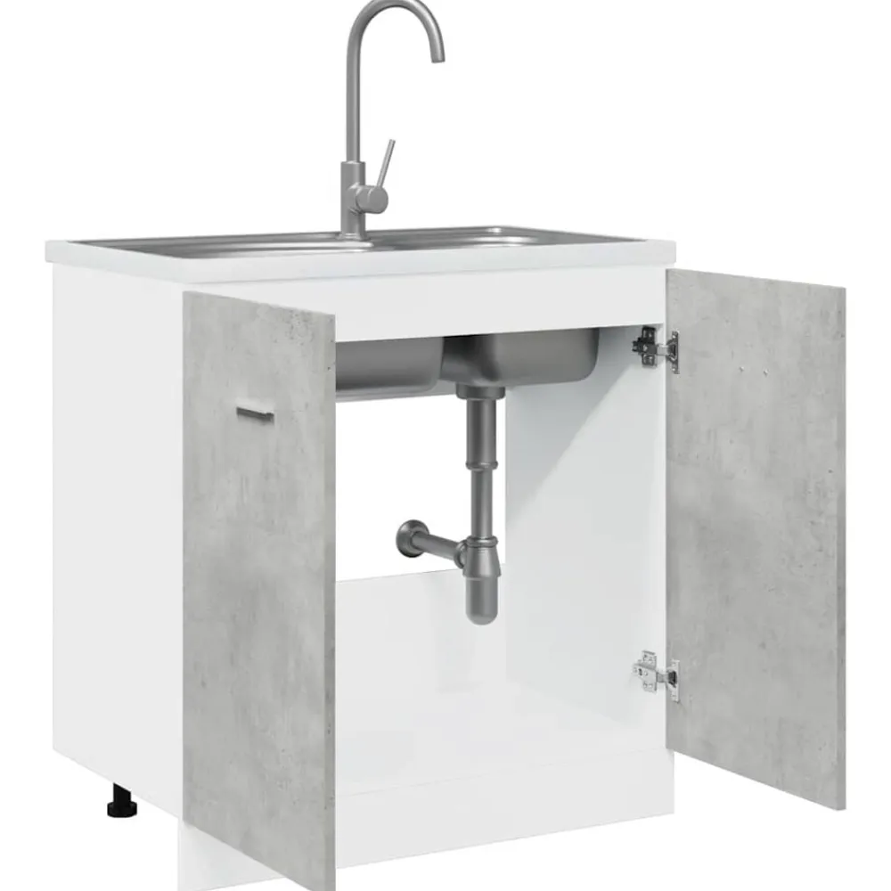 vidaXL Mueble bajo fregadero "Lyon" gris hormigón 80x46x81,5 cm madera de ingeniería Gris hormigón Outlet