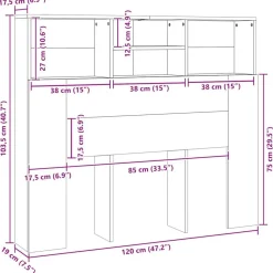 vidaXL Mueble cabecero gris hormigón 120x19x103,5 cm Gris hormigón Hot
