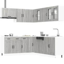 vidaXL Armarios Y Almacenamiento-Mueble cocina Kalmar sonoma gris 11 pzas madera contrachapada