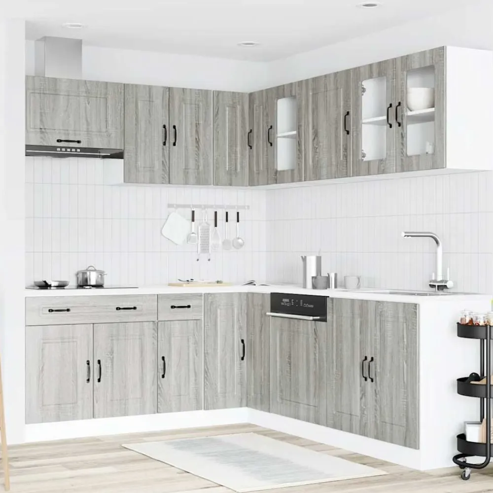 vidaXL Armarios Y Almacenamiento-Mueble cocina Kalmar sonoma gris 11 pzas madera contrachapada