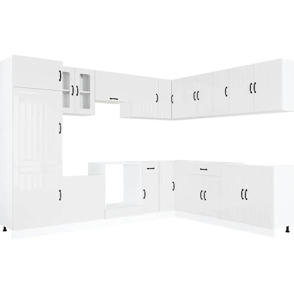 vidaXL Mueble cocina Lucca blanco brillo 14 pzas madera contrachapada Blanco brillante Discount