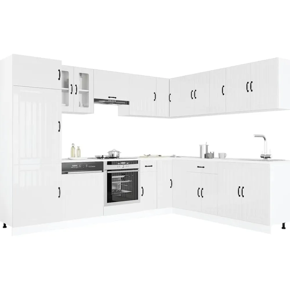 vidaXL Mueble cocina Lucca blanco brillo 14 pzas madera contrachapada Blanco brillante Discount