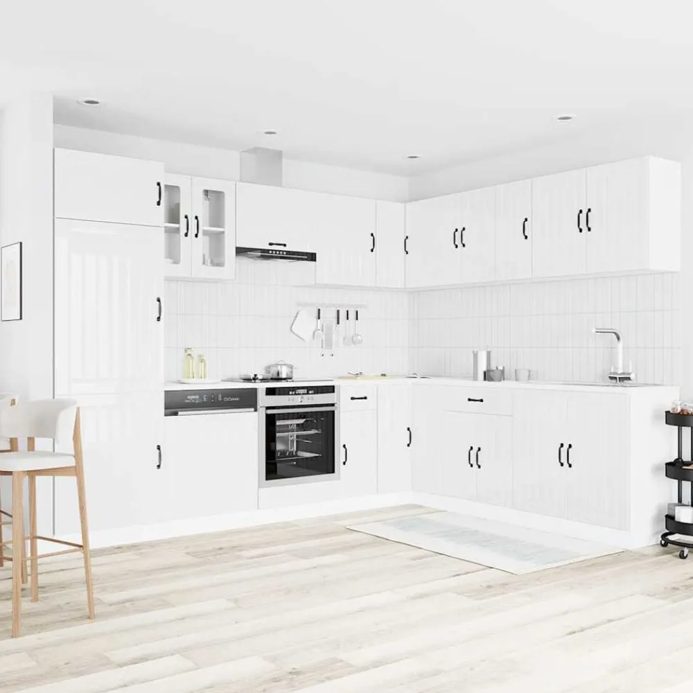 vidaXL Mueble cocina Lucca blanco brillo 14 pzas madera contrachapada Blanco brillante Discount