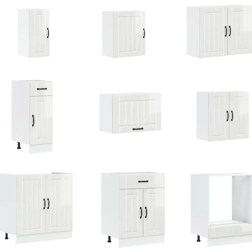 vidaXL Mueble cocina Lucca blanco brillo 14 pzas madera contrachapada Blanco brillante Discount