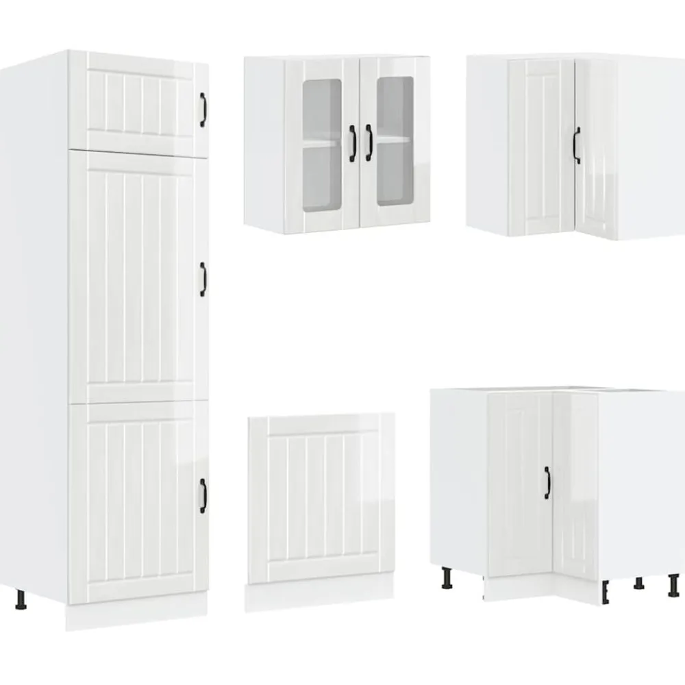 vidaXL Mueble cocina Lucca blanco brillo 14 pzas madera contrachapada Blanco brillante Discount