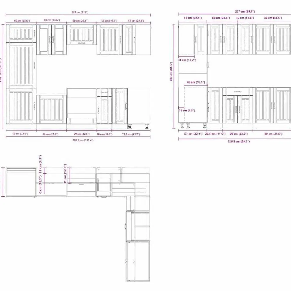 vidaXL Mueble cocina Lucca blanco brillo 14 pzas madera contrachapada Blanco brillante Discount