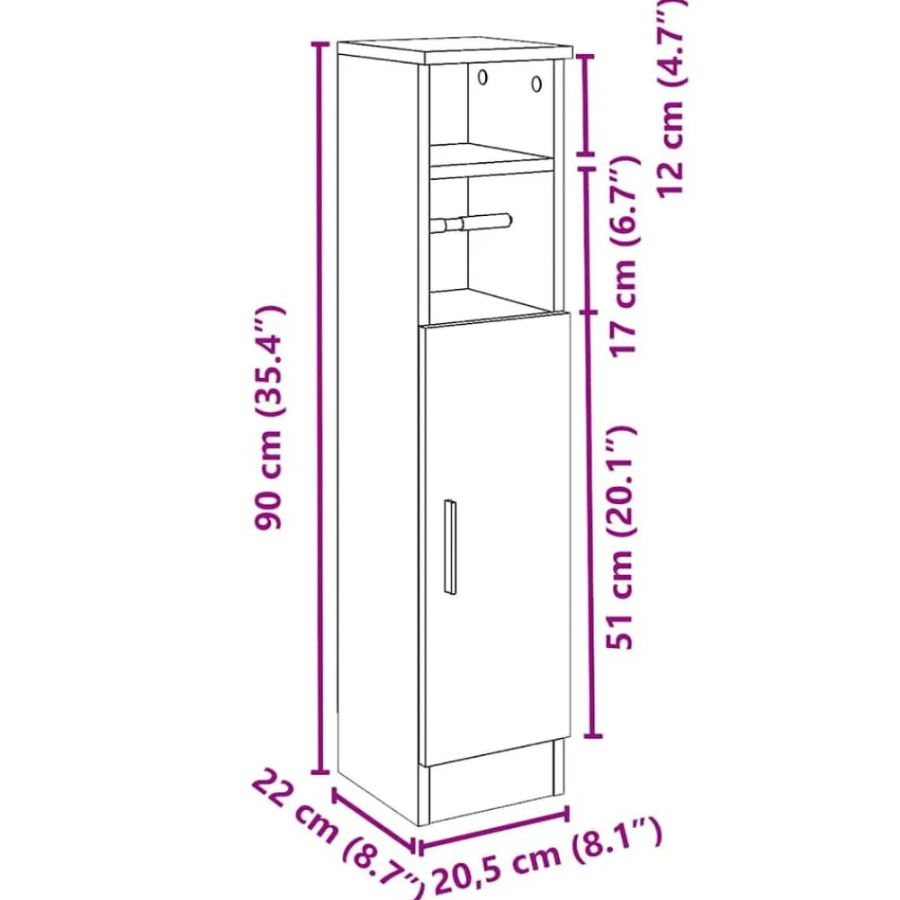 vidaXL Mueble de baño con portarrollos 20,5x22x90 cm Roble ahumado Discount