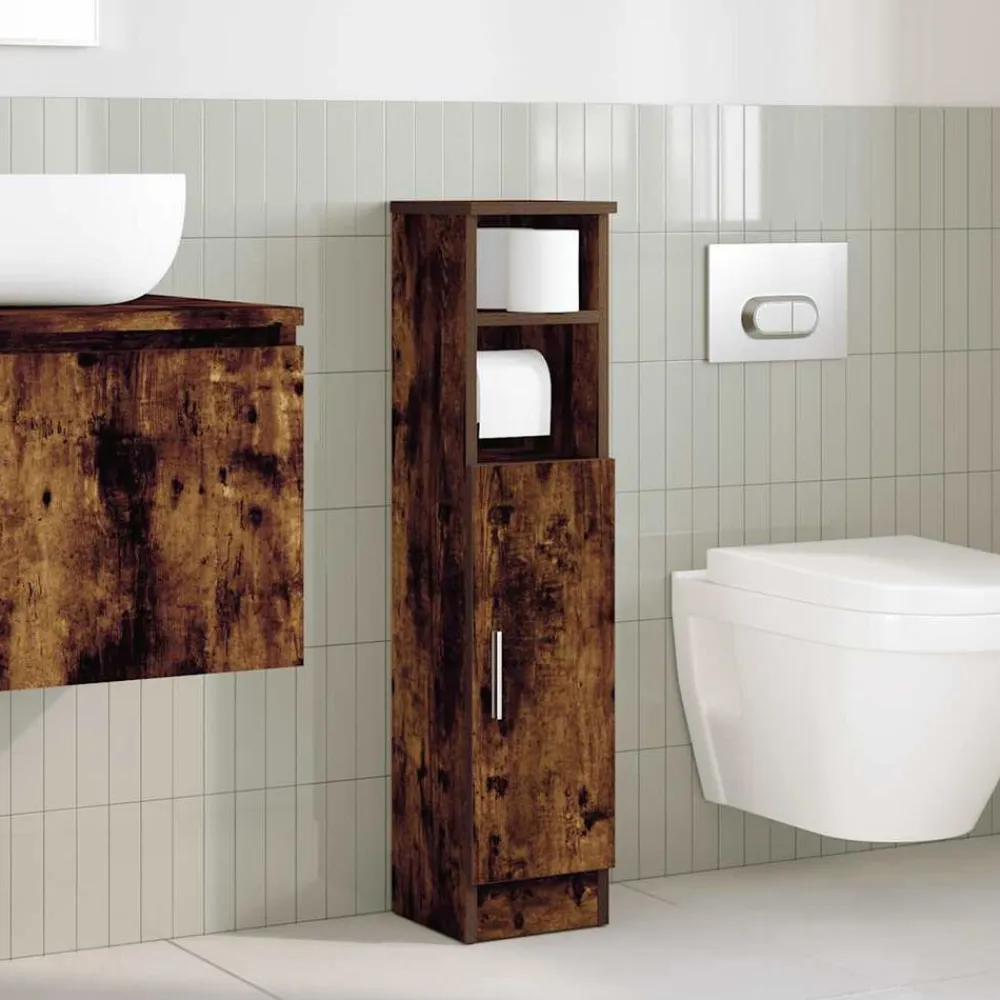 vidaXL Mueble de baño con portarrollos 20,5x22x90 cm Roble ahumado Discount