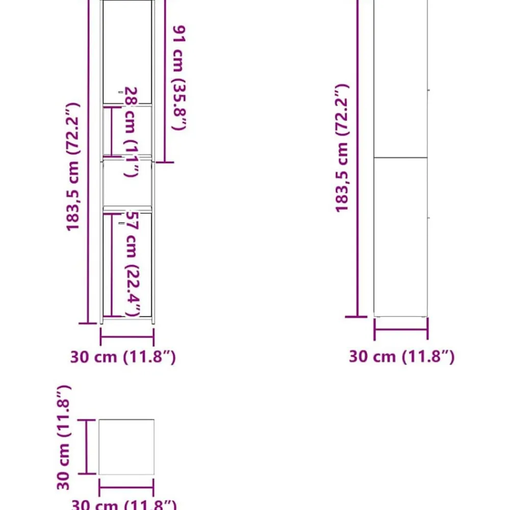 vidaXL Conjuntos De Muebles-Mueble de baño de madera de 30x30x183,5 cm