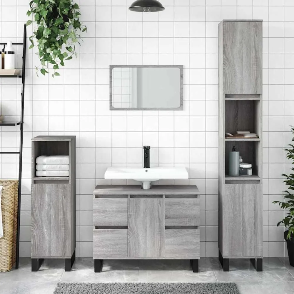 vidaXL Armarios Y Almacenamiento-Mueble de baño madera de ingeniería 80x33x60 cm