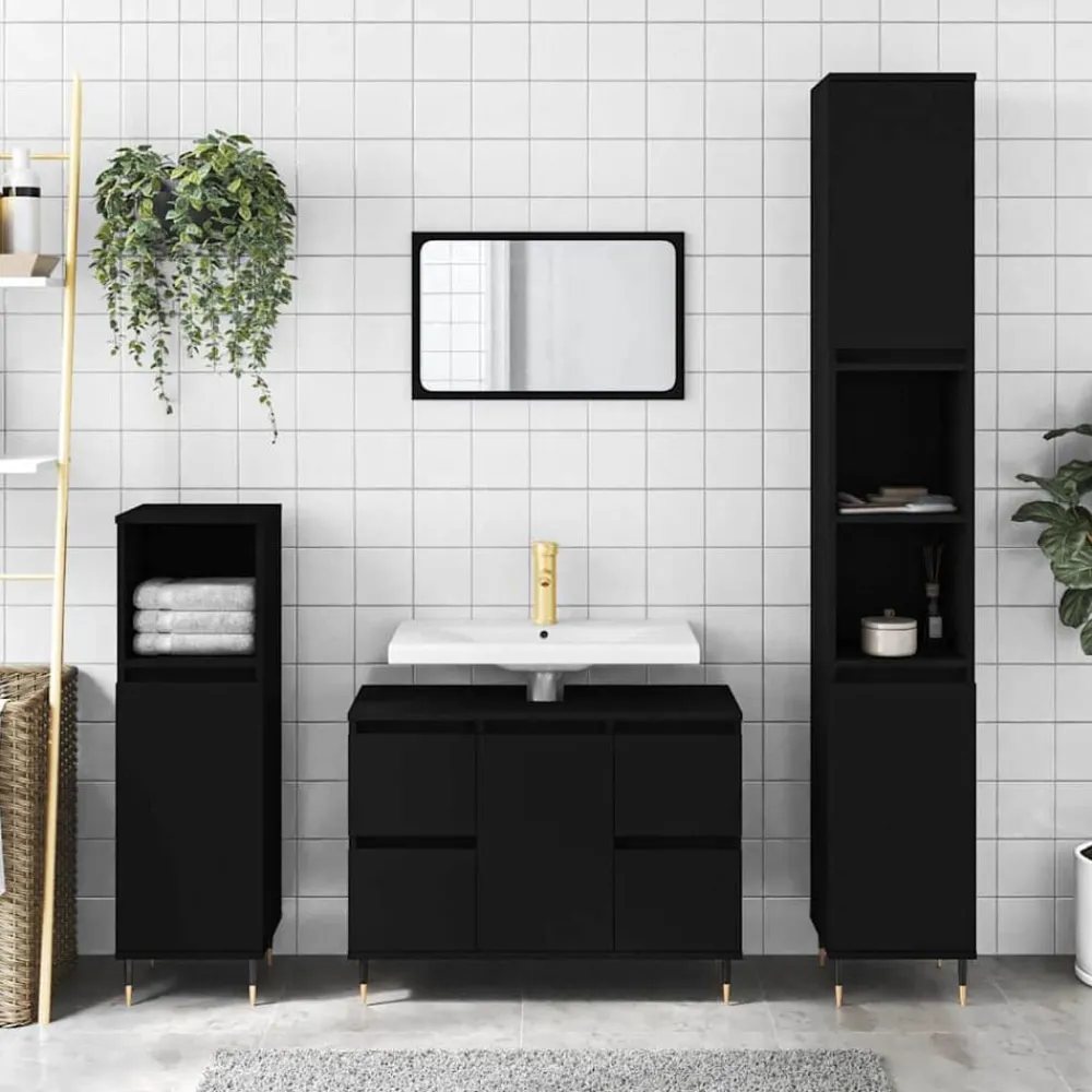 vidaXL Mueble de baño madera de ingeniería 80x33x60 cm Negro Online