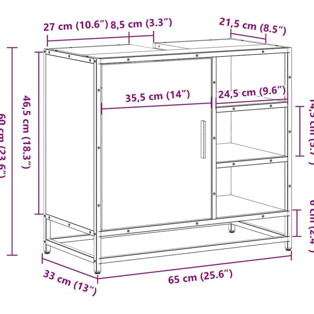 vidaXL Conjuntos De Muebles-Mueble de baño para lavabo 65x33x60 cm