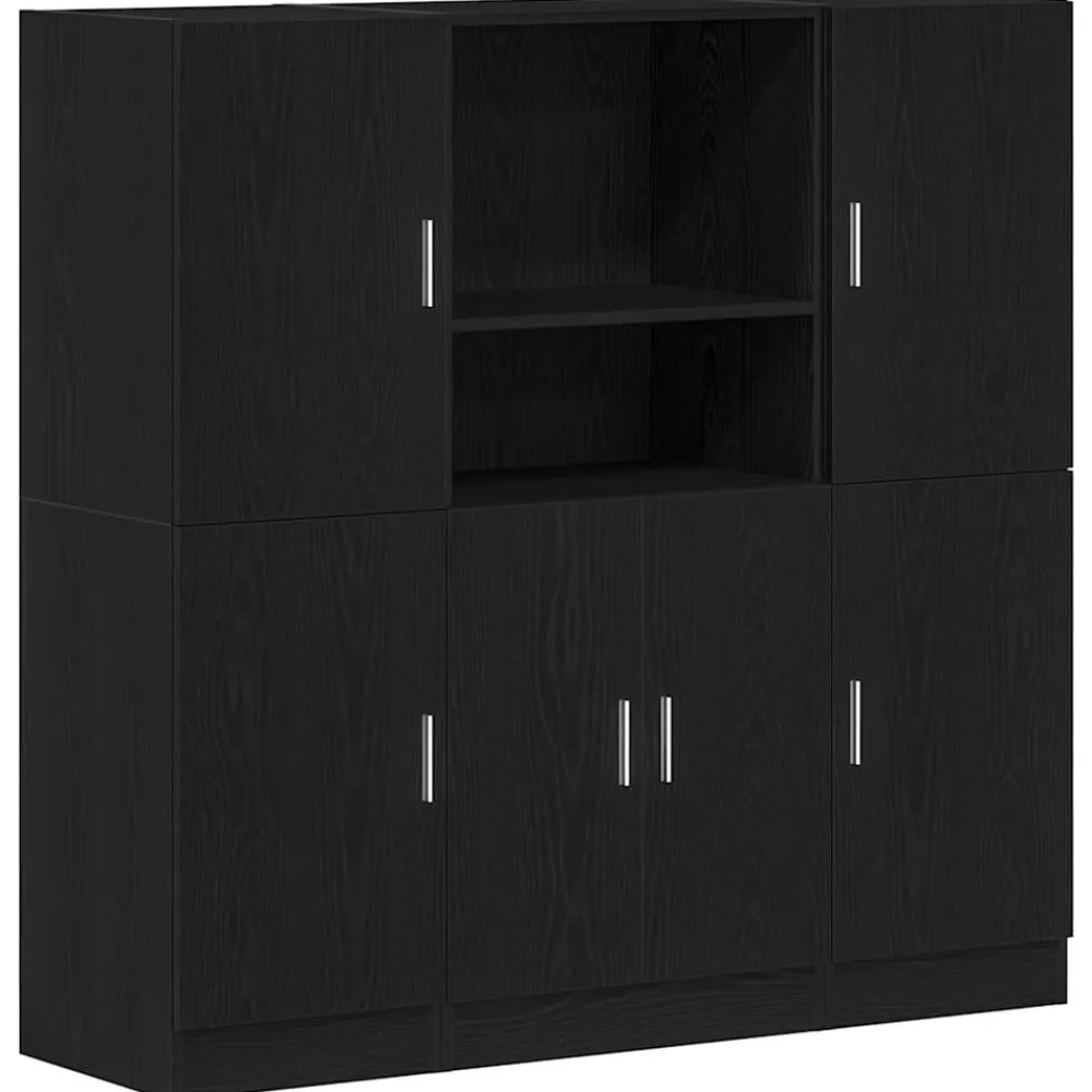 vidaXL Mueble de cocina 3 piezas madera contrachapada Negro Discount