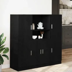 vidaXL Mueble de cocina 3 piezas madera contrachapada Negro Discount