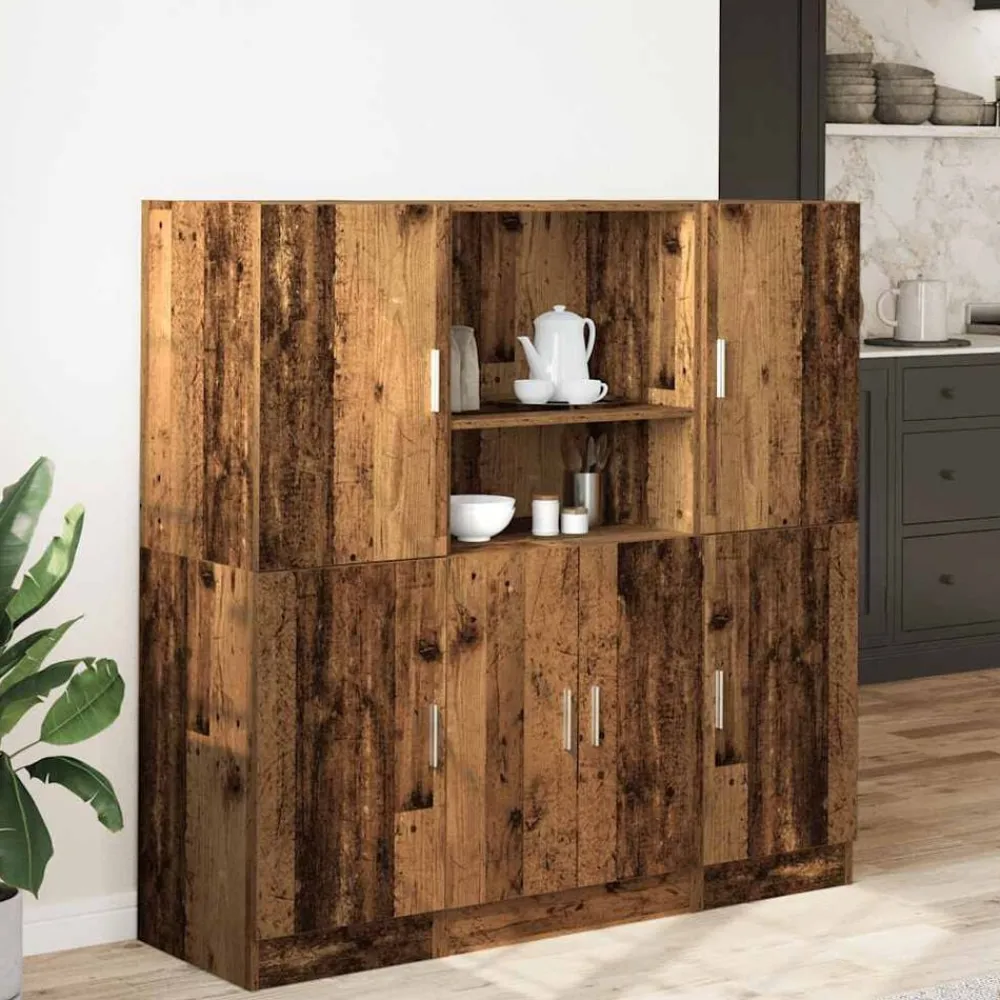 vidaXL Estanterías-Mueble de cocina 3 piezas madera contrachapada madera vieja