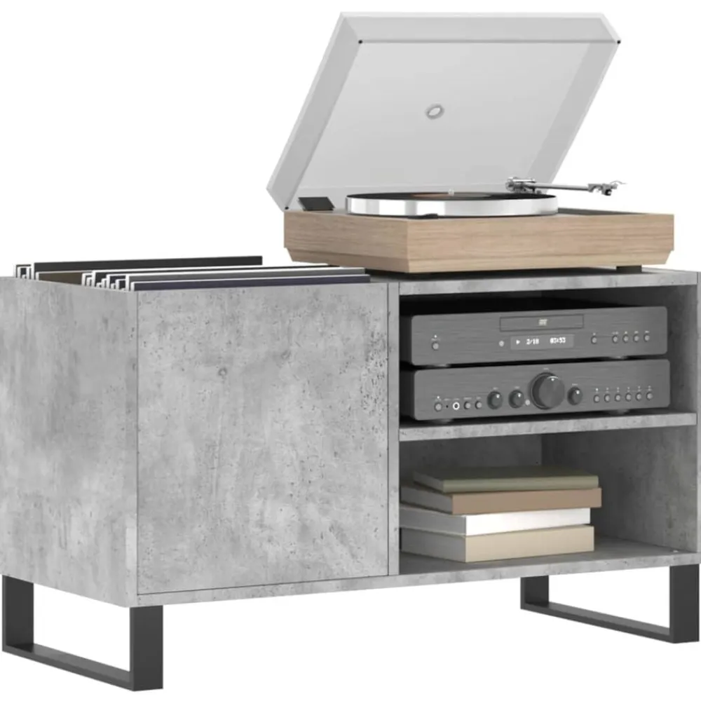 vidaXL Armarios Y Almacenamiento-Mueble de discos madera de ingeniería gris hormigón 85x38x48 cm