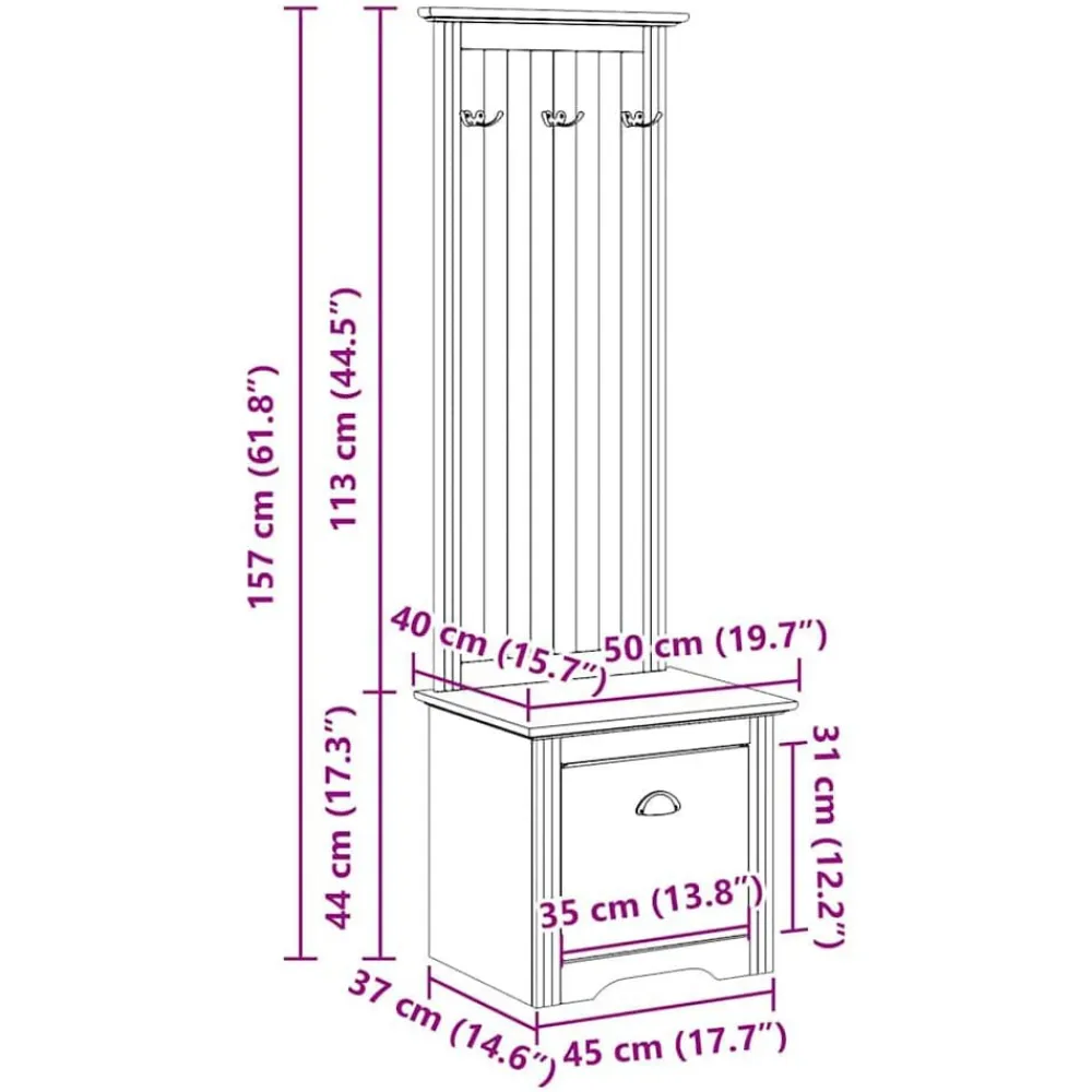 vidaXL Mueble de entrada con ganchos BODO 50x40x157 cm Gris Clearance