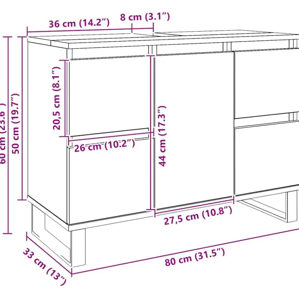 vidaXL Mueble de lavabo madera de ingeniería 80x33x60 cm Roble artisan Sale