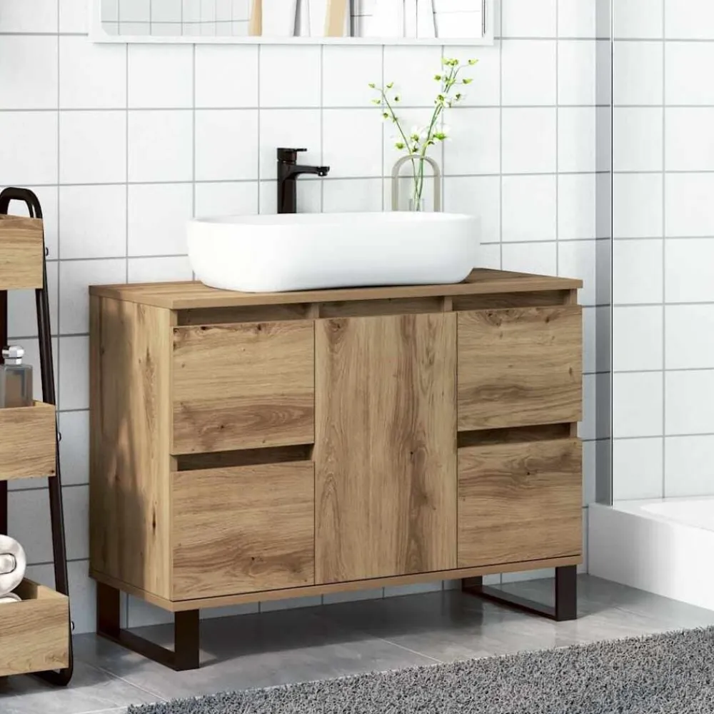 vidaXL Mueble de lavabo madera de ingeniería 80x33x60 cm Roble artisan Sale