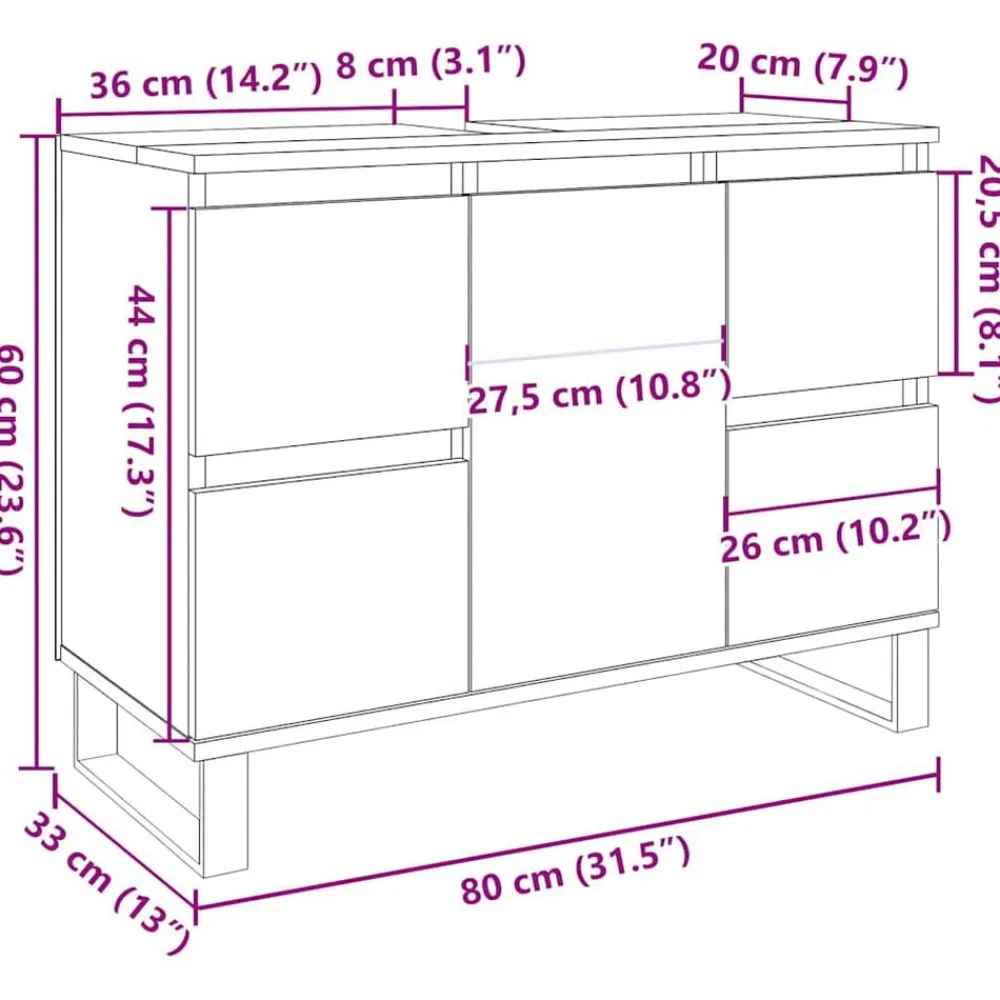 vidaXL Conjuntos De Muebles-Mueble de lavabo madera de ingeniería gris hormigón 80x33x60 cm