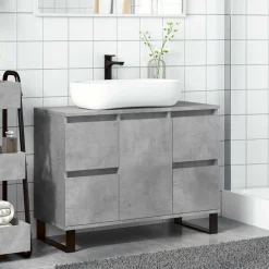 vidaXL Conjuntos De Muebles-Mueble de lavabo madera de ingeniería gris hormigón 80x33x60 cm