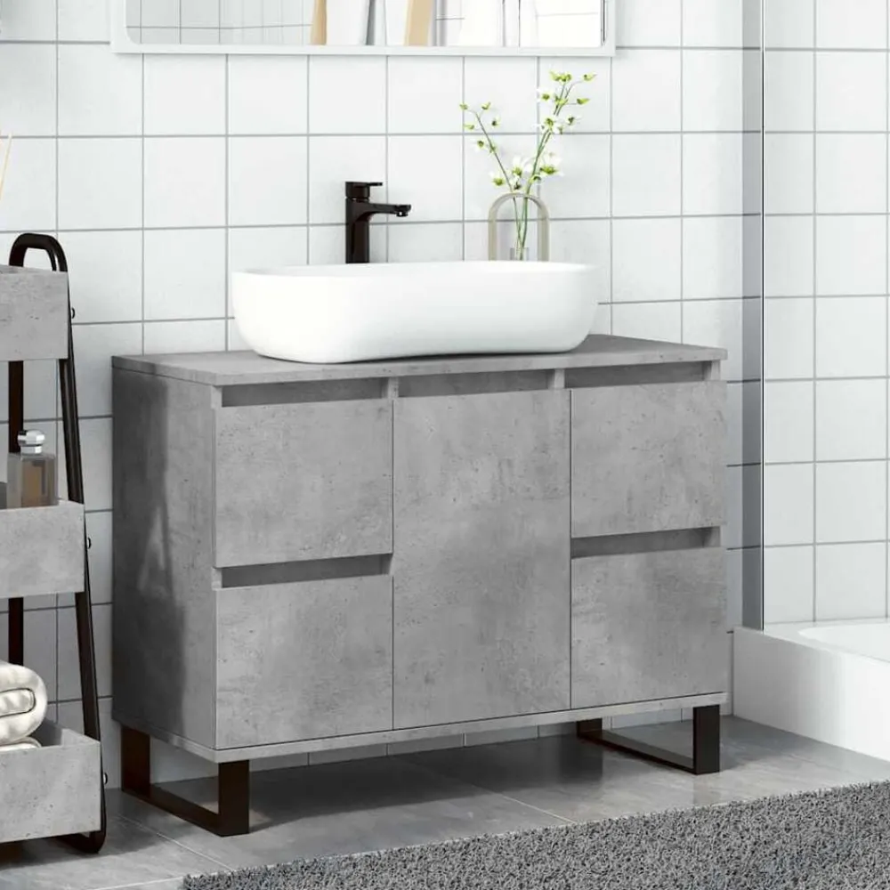 vidaXL Conjuntos De Muebles-Mueble de lavabo madera de ingeniería gris hormigón 80x33x60 cm