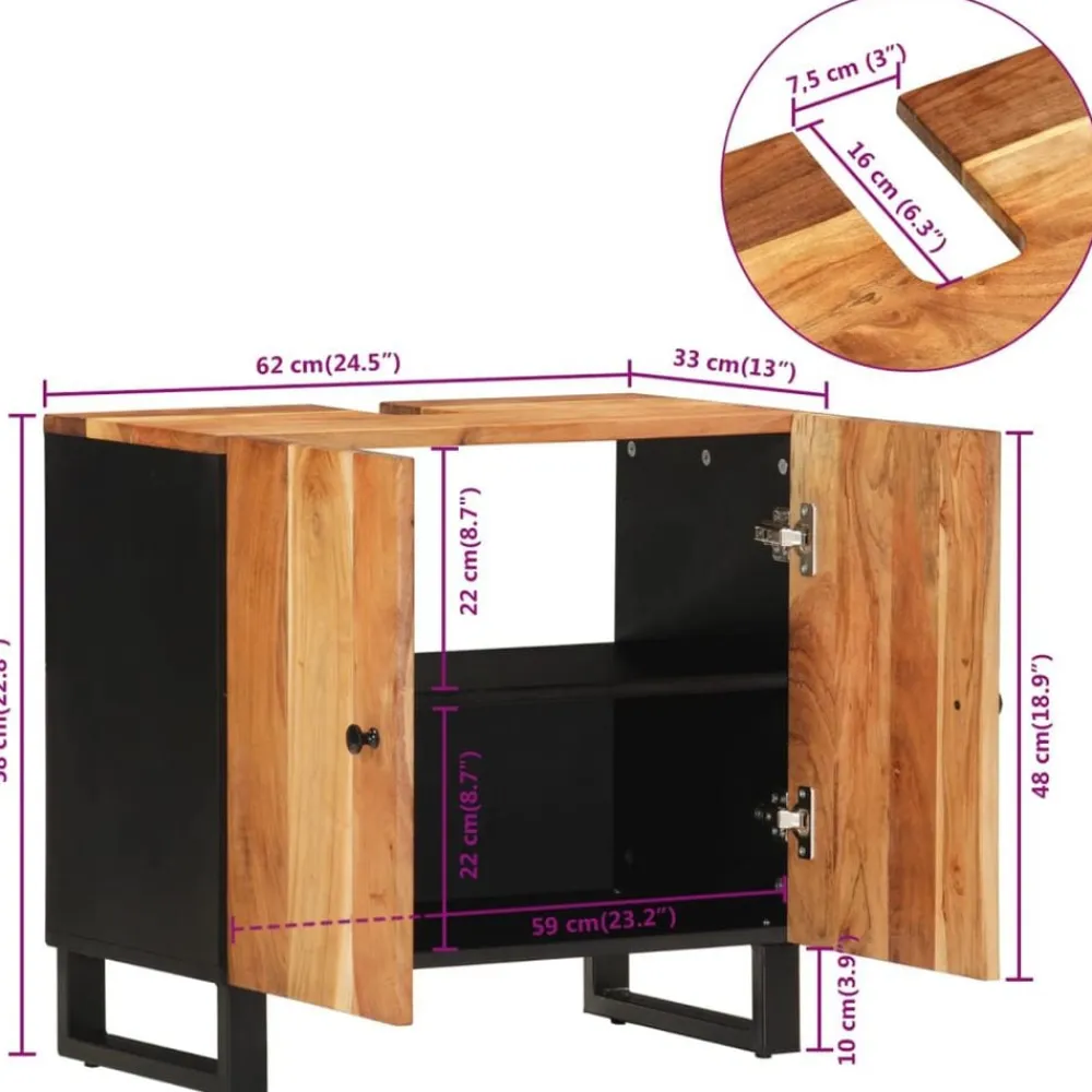 vidaXL Conjuntos De Muebles-Mueble de lavabo madera acacia y madera ingeniería 62x33x58 cm