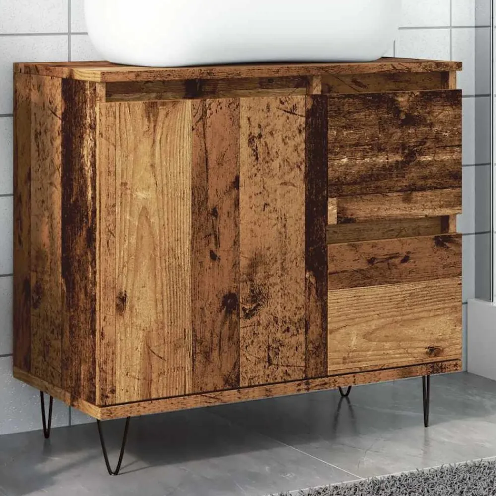 vidaXL Conjuntos De Muebles-Mueble de lavabo madera de ingeniería envejecida 65x33x60 cm