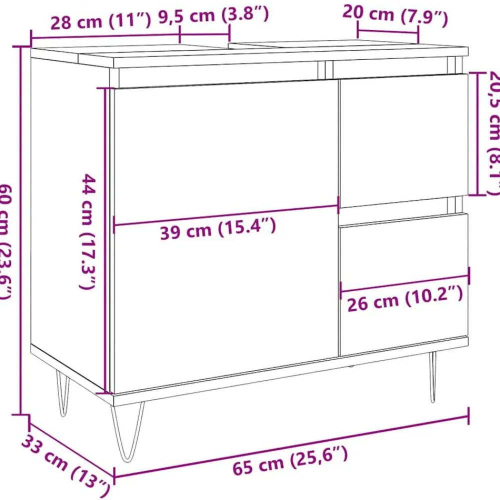 vidaXL Conjuntos De Muebles-Mueble de lavabo madera de ingeniería envejecida 65x33x60 cm