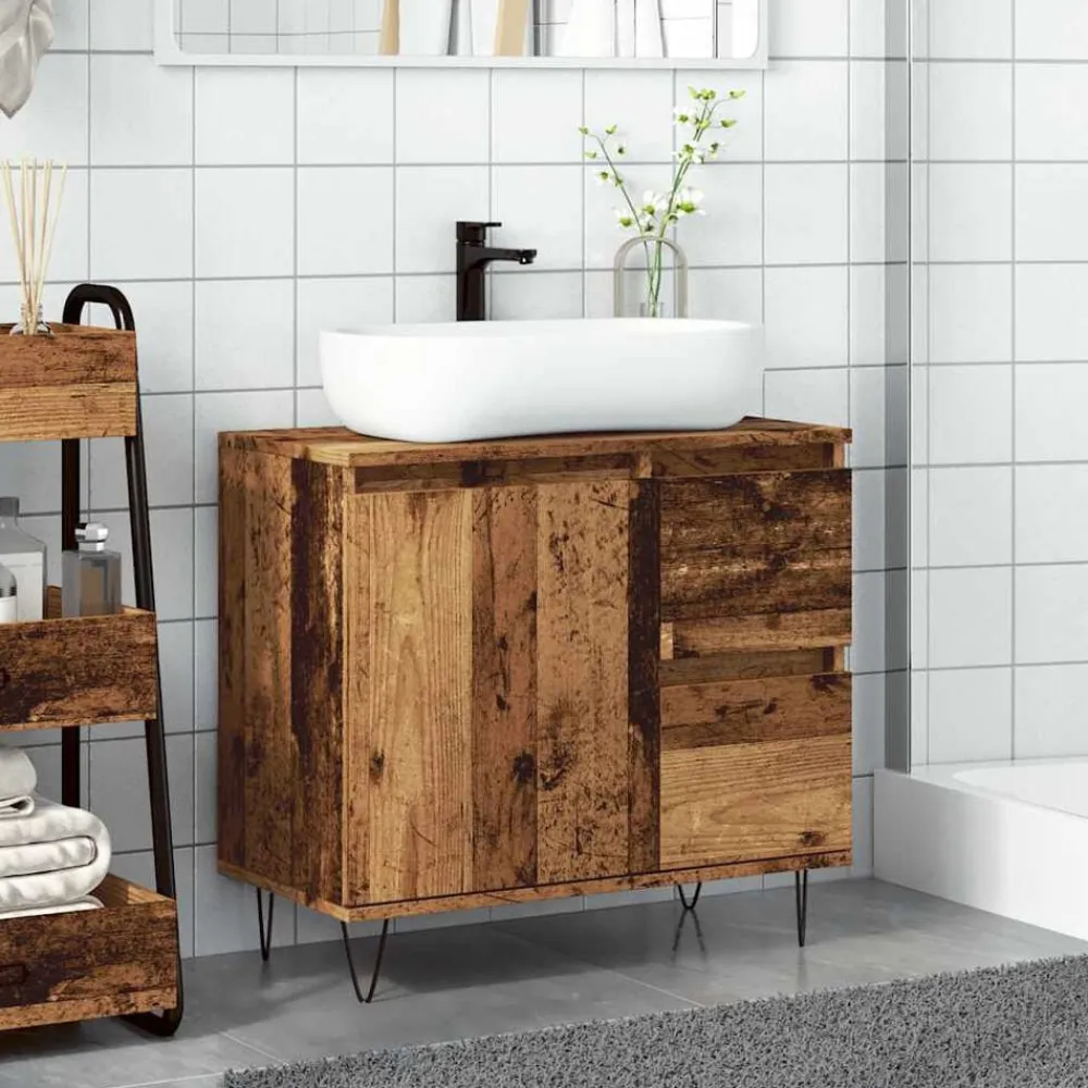 vidaXL Conjuntos De Muebles-Mueble de lavabo madera de ingeniería envejecida 65x33x60 cm