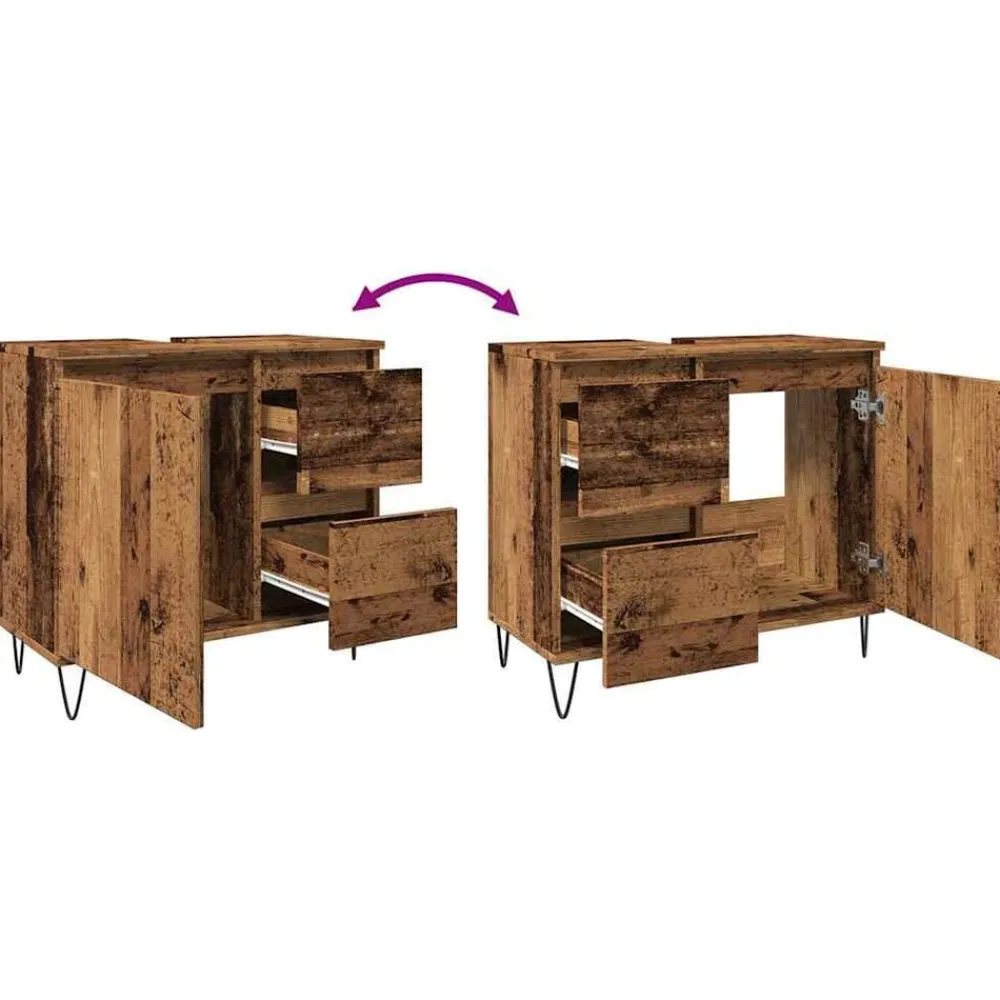 vidaXL Conjuntos De Muebles-Mueble de lavabo madera de ingeniería envejecida 65x33x60 cm