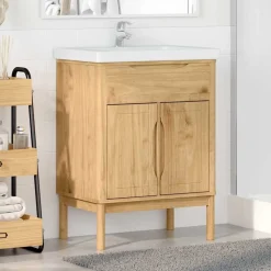 vidaXL Mueble de lavabo para baño FLORO Marrón cera 60 x 40 x 80 cm Marr&oacute;n cera Clearance