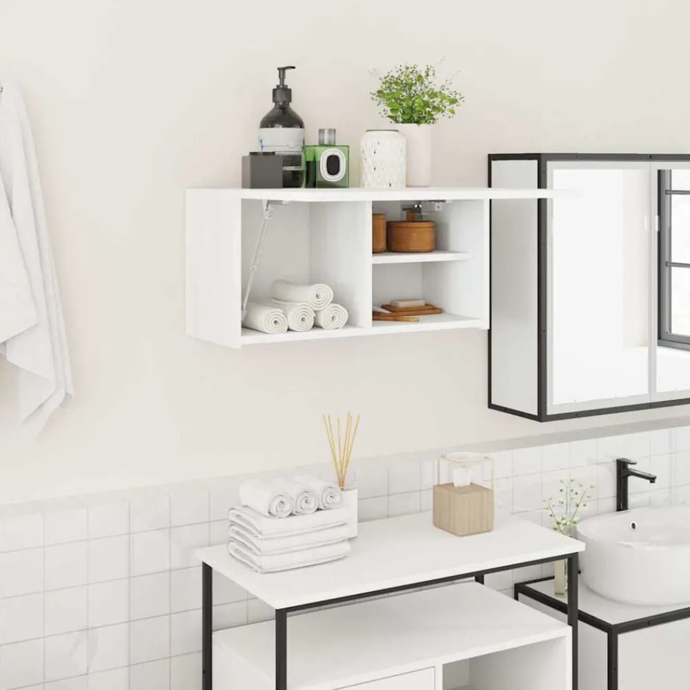 vidaXL Mueble de pared de baño madera ingeniería 60x25x30 cm Blanco New