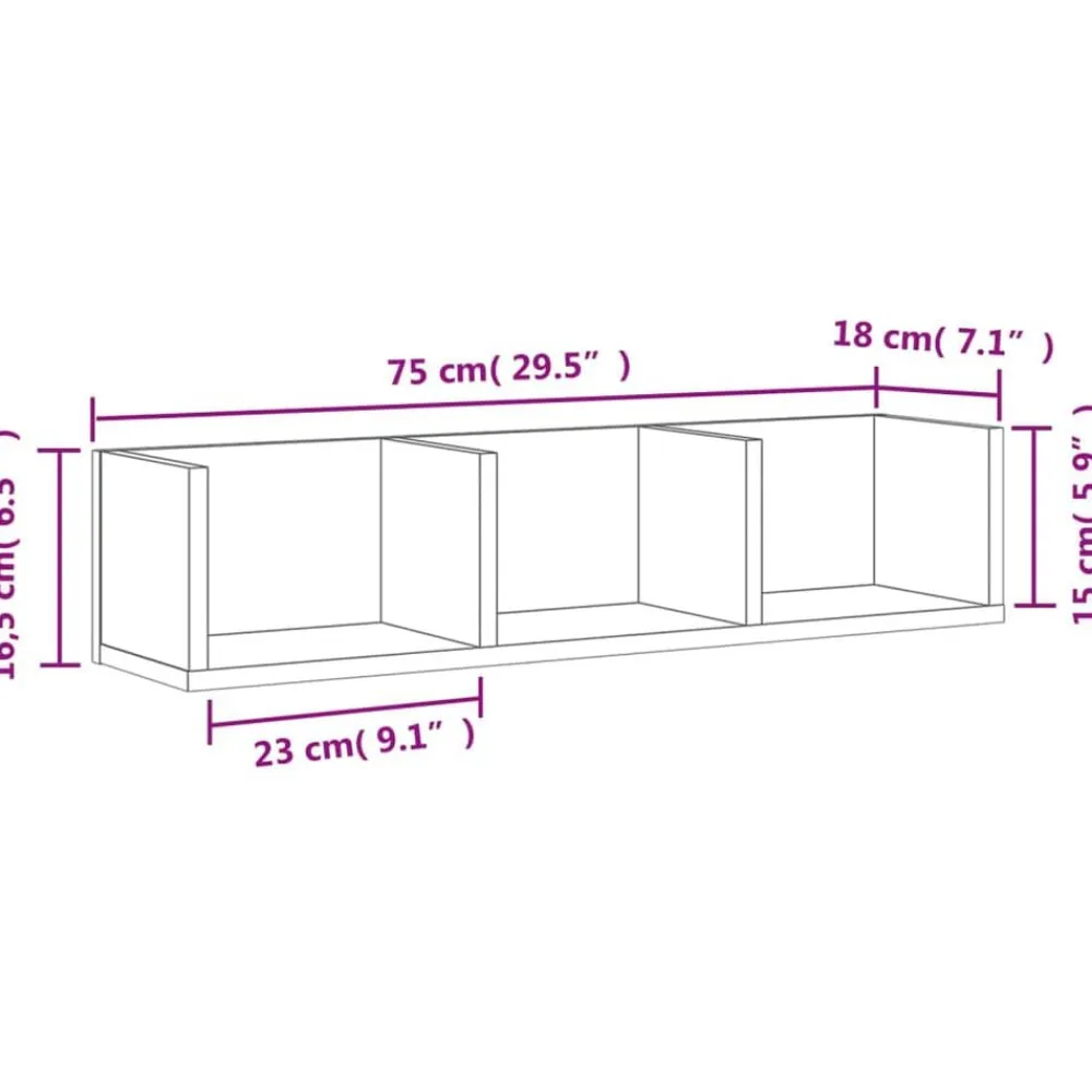 vidaXL Mueble de pared madera ingeniería 75x18x16,5 cm Gris sonoma New