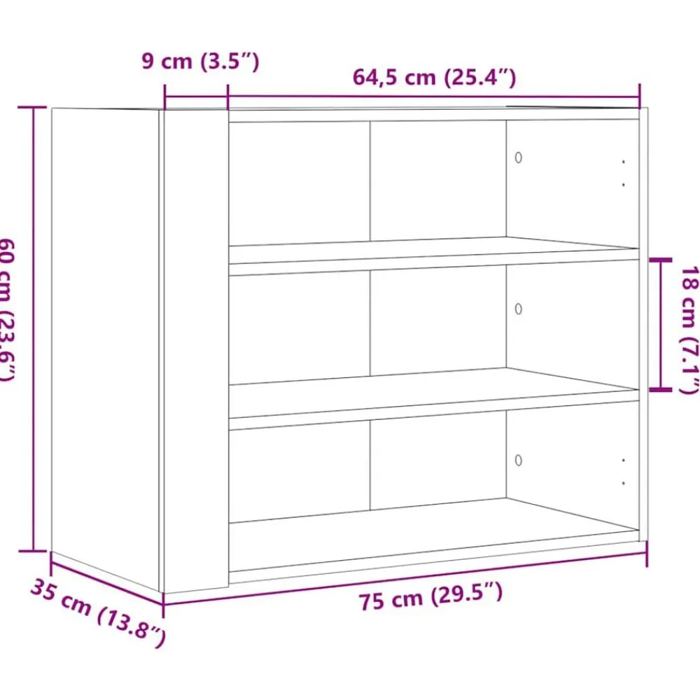 vidaXL Estanterías-Mueble de pared madera ingeniería gris hormigón 75x35x60 cm