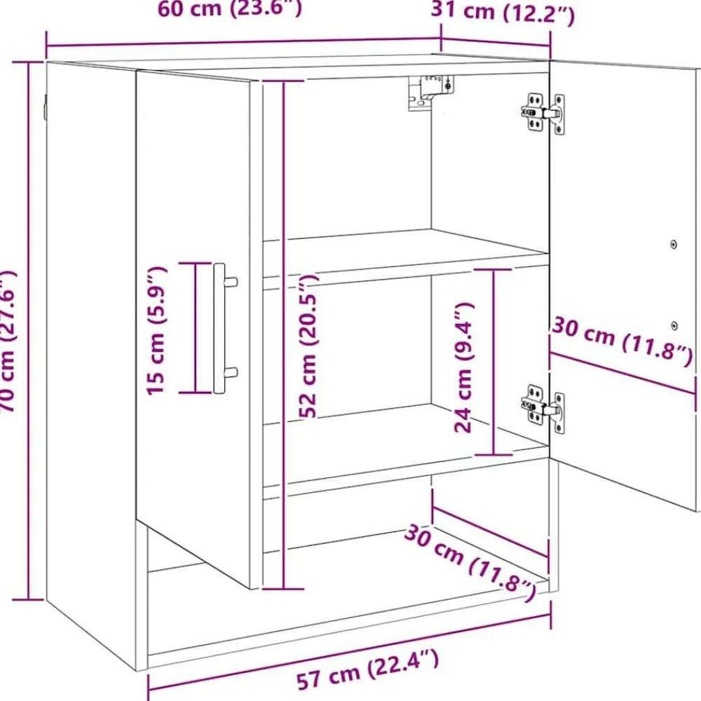 vidaXL Mueble de pared 60 x 31 x 70 cm Roble artisan