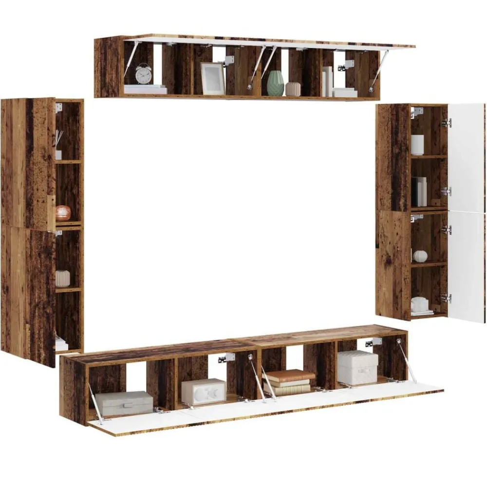 vidaXL Mueble de TV 8 pcs Madera vieja Madera envejecida New
