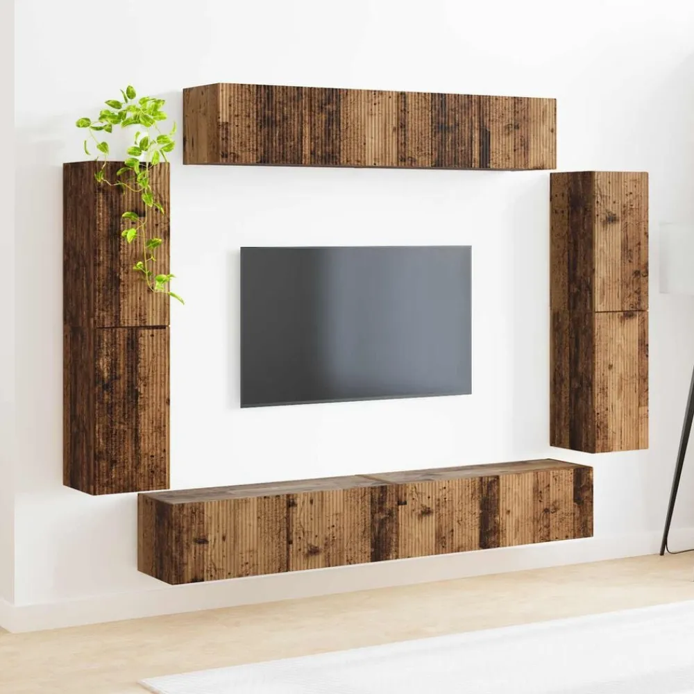 vidaXL Mueble de TV 8 pcs Madera vieja Madera envejecida New
