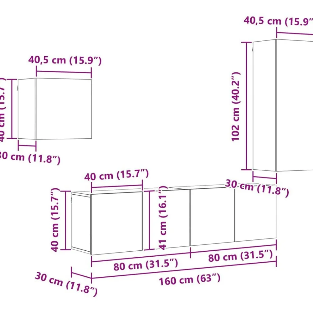 vidaXL Mueble de TV 4 pcs Madera de ingeniería Madera envejecida Clearance