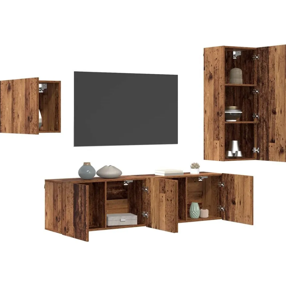 vidaXL Mueble de TV 4 pcs Madera de ingeniería Madera envejecida Clearance