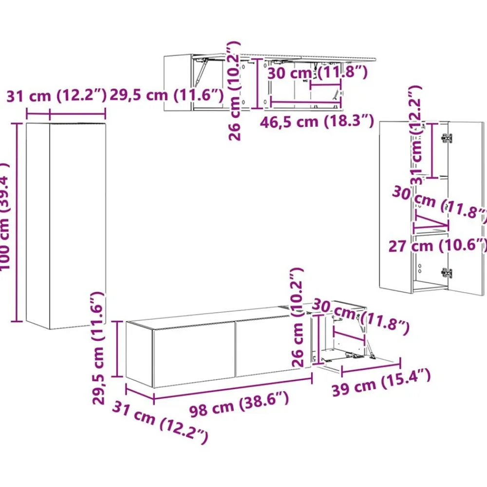 vidaXL Muebles Tv-Mueble de TV 5 pcs