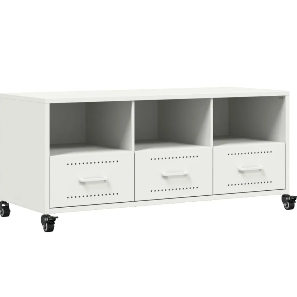 vidaXL Mueble de TV acero 100,5x39x43,5 cm Blanco Discount