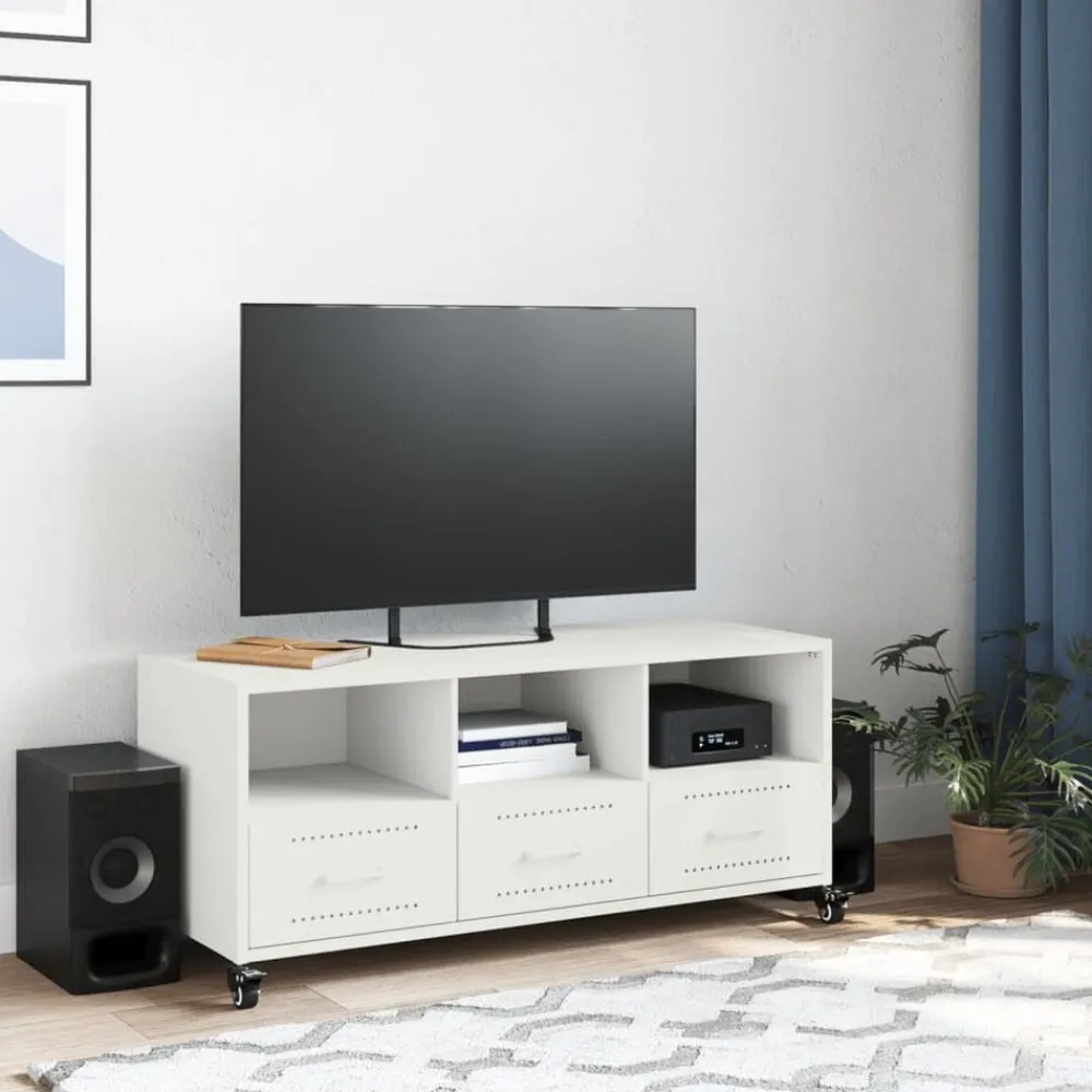 vidaXL Mueble de TV acero 100,5x39x43,5 cm Blanco Discount