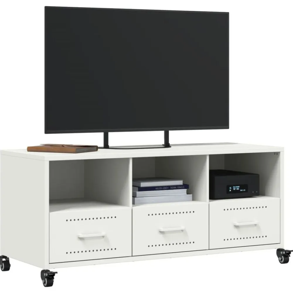 vidaXL Mueble de TV acero 100,5x39x43,5 cm Blanco Discount
