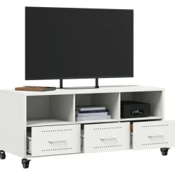 vidaXL Mueble de TV acero 100,5x39x43,5 cm Blanco Discount